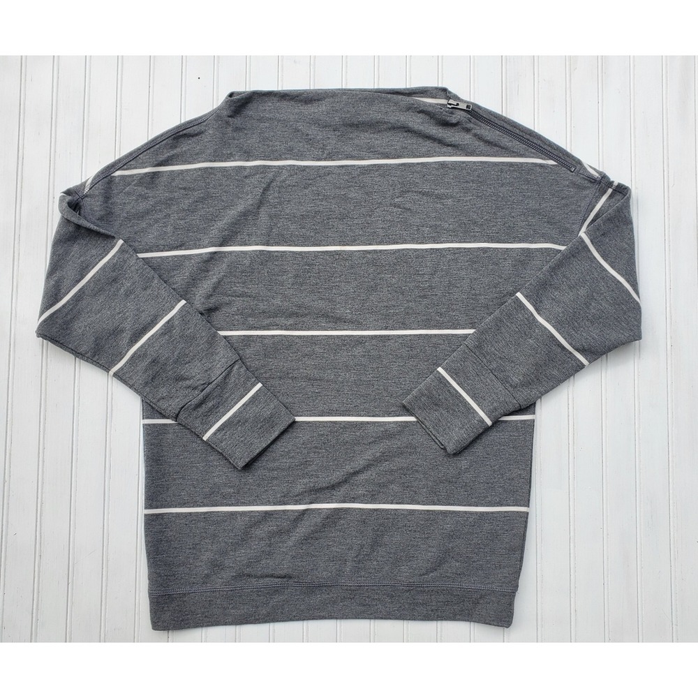 Maurices Gray White Striped Zipper Shoulder Boat Neck Sweatshirt XS Coquette